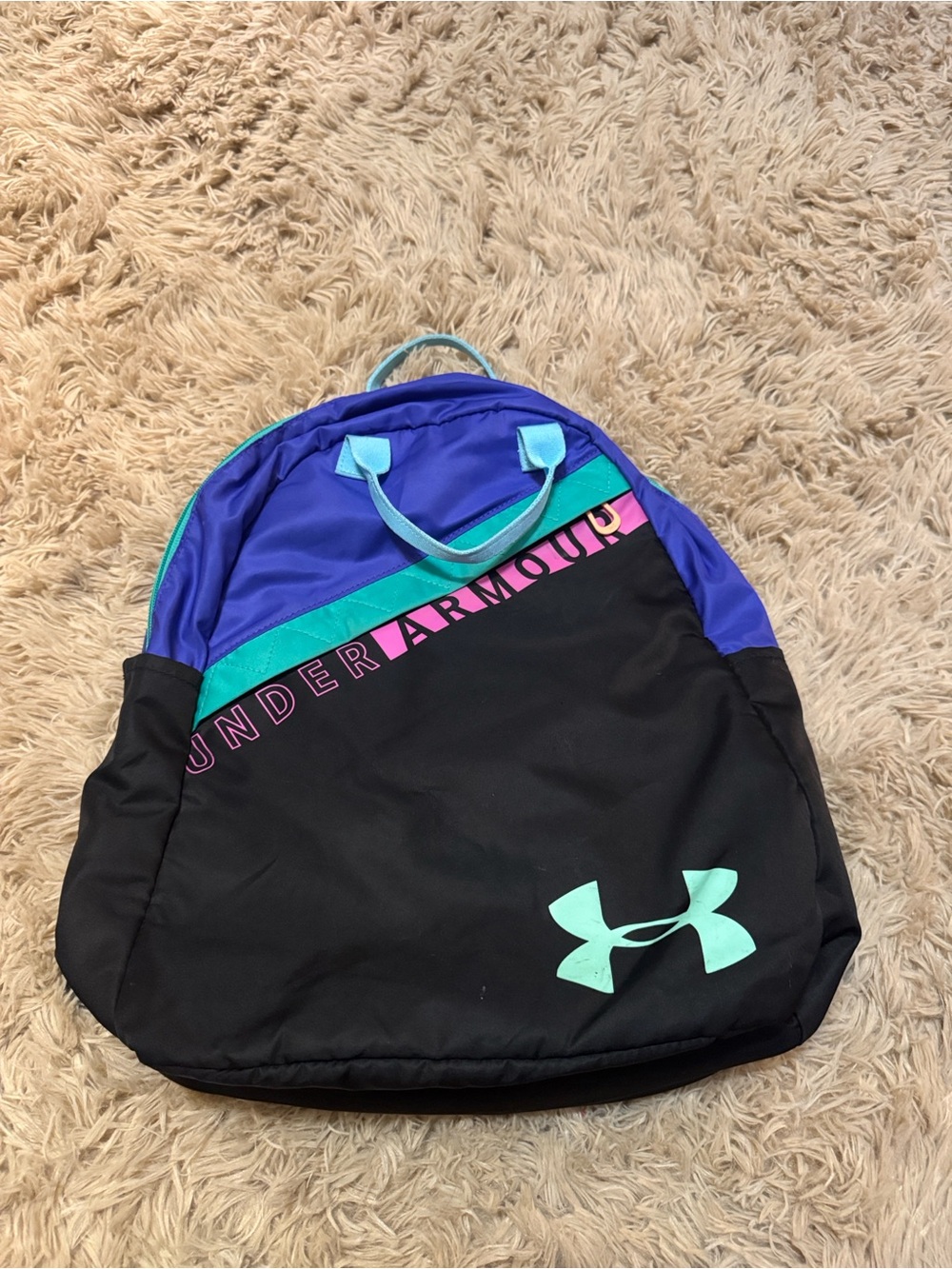 Y2K vibes Under Armour Black Backpack with Teal and Purple Accents